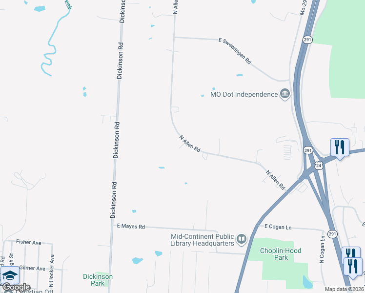 map of restaurants, bars, coffee shops, grocery stores, and more near 776 North Allen Road in Independence