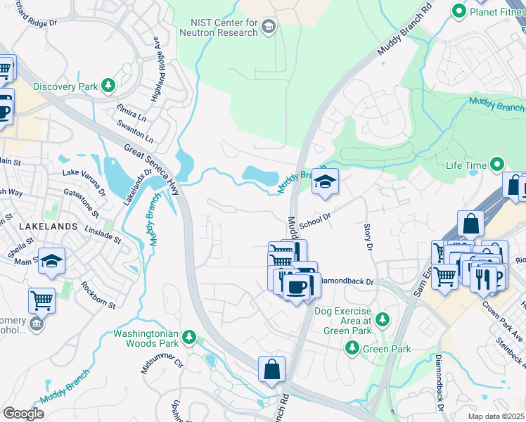 map of restaurants, bars, coffee shops, grocery stores, and more near 137 Timberbrook Lane in Gaithersburg