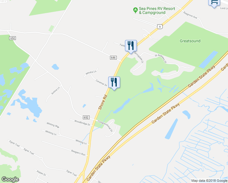 map of restaurants, bars, coffee shops, grocery stores, and more near 1510 U.S. 9 in Cape May County