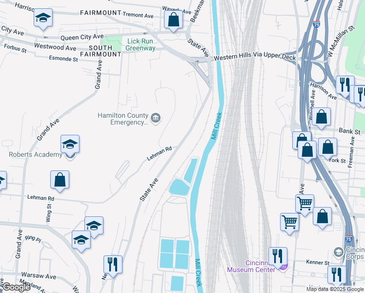 map of restaurants, bars, coffee shops, grocery stores, and more near 1900 State Avenue in Cincinnati