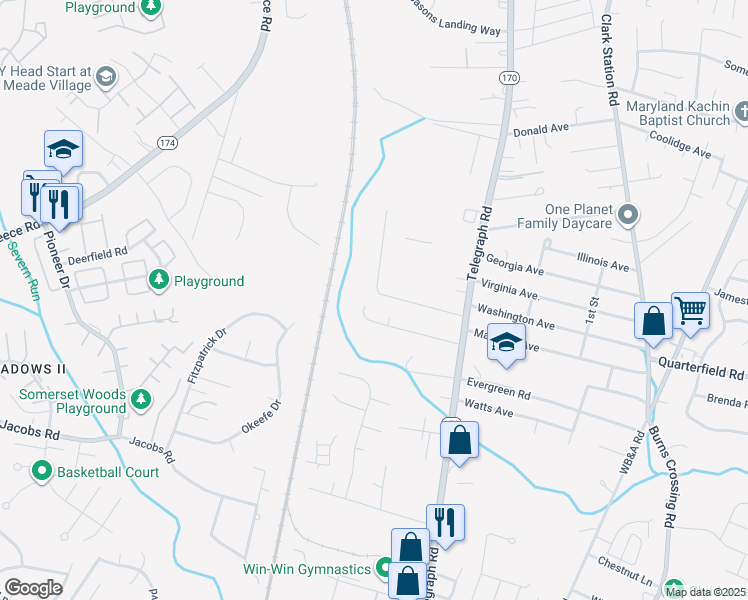 map of restaurants, bars, coffee shops, grocery stores, and more near 1552 Monard Avenue in Severn