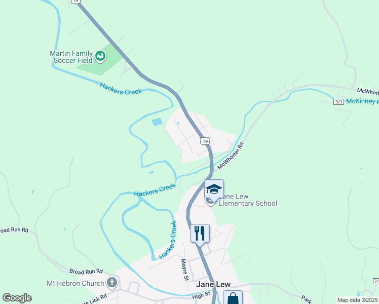 map of restaurants, bars, coffee shops, grocery stores, and more near 168 Kimberly Lane in Jane Lew