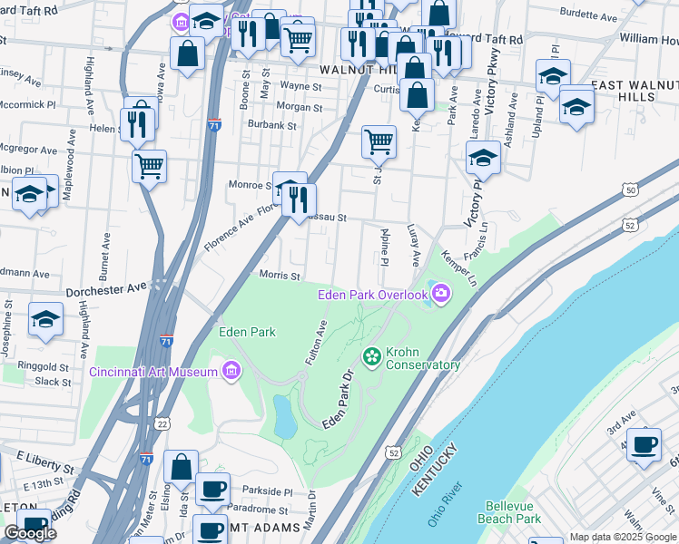 map of restaurants, bars, coffee shops, grocery stores, and more near 2108 Fulton Avenue in Cincinnati