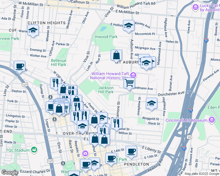 map of restaurants, bars, coffee shops, grocery stores, and more near 2008 Eleanor Place in Cincinnati