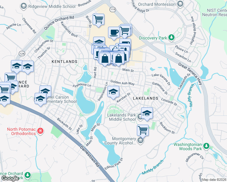 map of restaurants, bars, coffee shops, grocery stores, and more near 449 Lynette Street in Gaithersburg