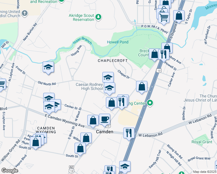 map of restaurants, bars, coffee shops, grocery stores, and more near 239 Old North Road in Camden