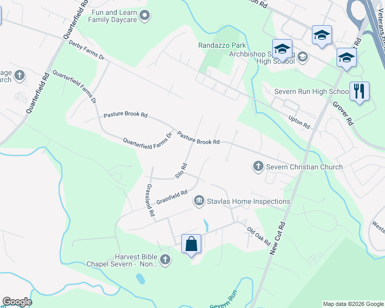 map of restaurants, bars, coffee shops, grocery stores, and more near 8149 Silo Road in Severn