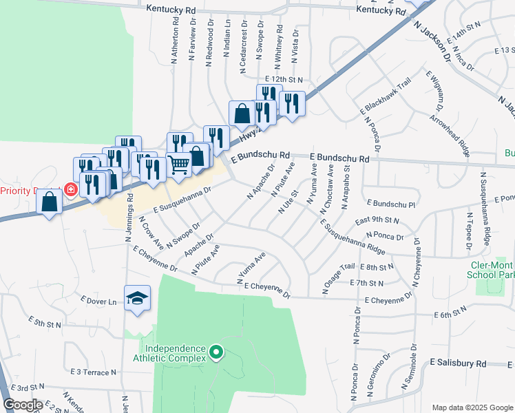 map of restaurants, bars, coffee shops, grocery stores, and more near 808 North Piute Avenue in Independence