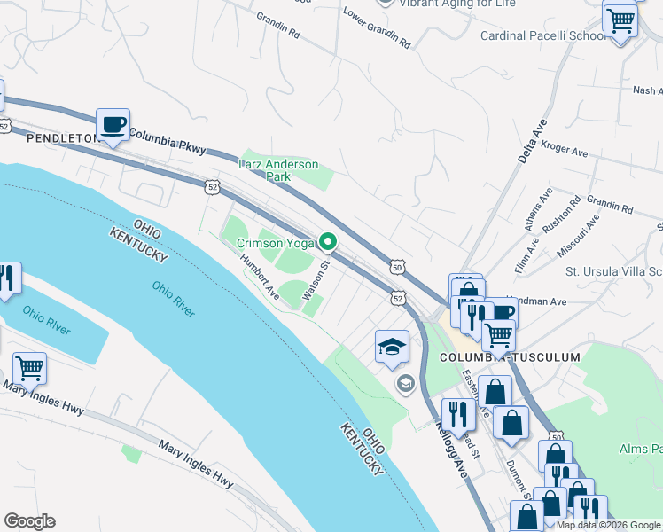 map of restaurants, bars, coffee shops, grocery stores, and more near 247 Watson Street in Cincinnati