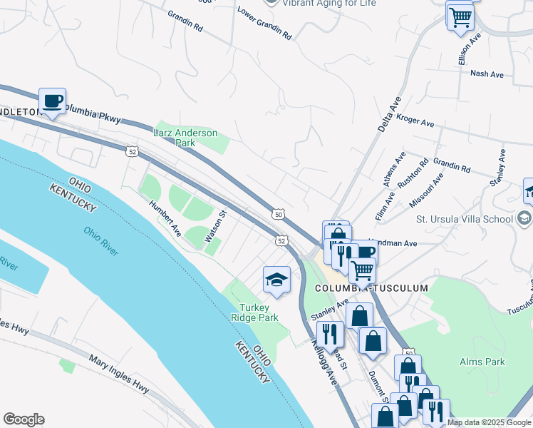 map of restaurants, bars, coffee shops, grocery stores, and more near 3304 Walworth Avenue in Cincinnati
