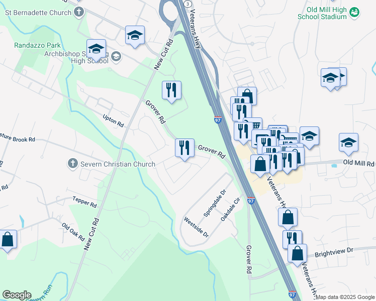 map of restaurants, bars, coffee shops, grocery stores, and more near 720 Wagner Farm Road in Millersville