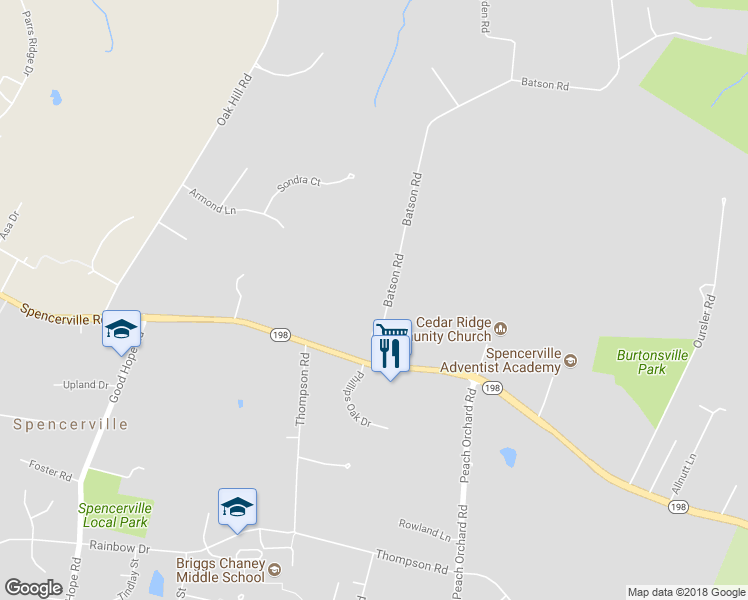 map of restaurants, bars, coffee shops, grocery stores, and more near 16008 Batson Road in Spencerville