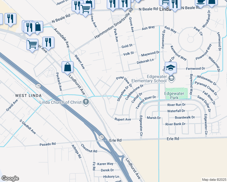 map of restaurants, bars, coffee shops, grocery stores, and more near 1579 3 Rivers Drive in Marysville