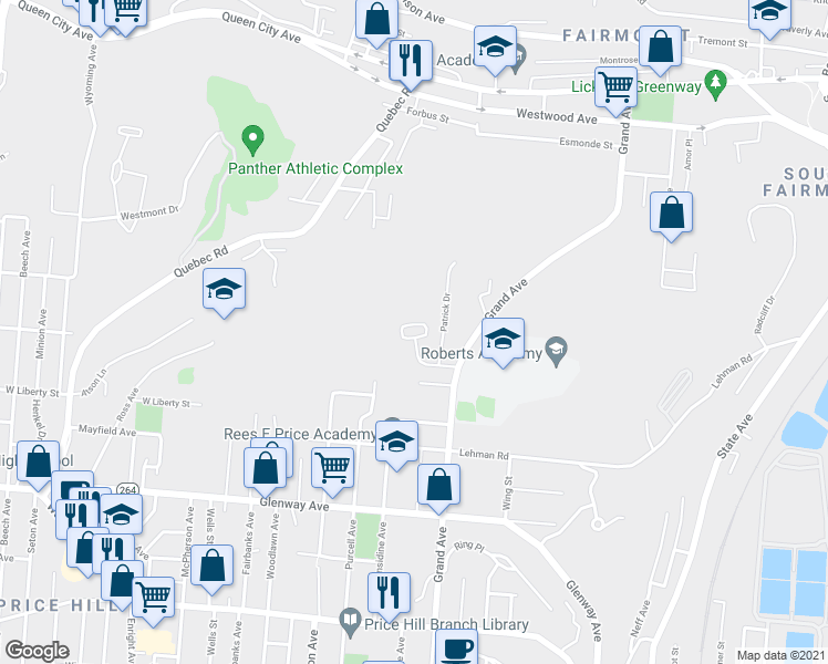 map of restaurants, bars, coffee shops, grocery stores, and more near 1739 Patrick Drive in Cincinnati