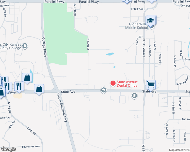 map of restaurants, bars, coffee shops, grocery stores, and more near 1219 North 69th Street in Kansas City