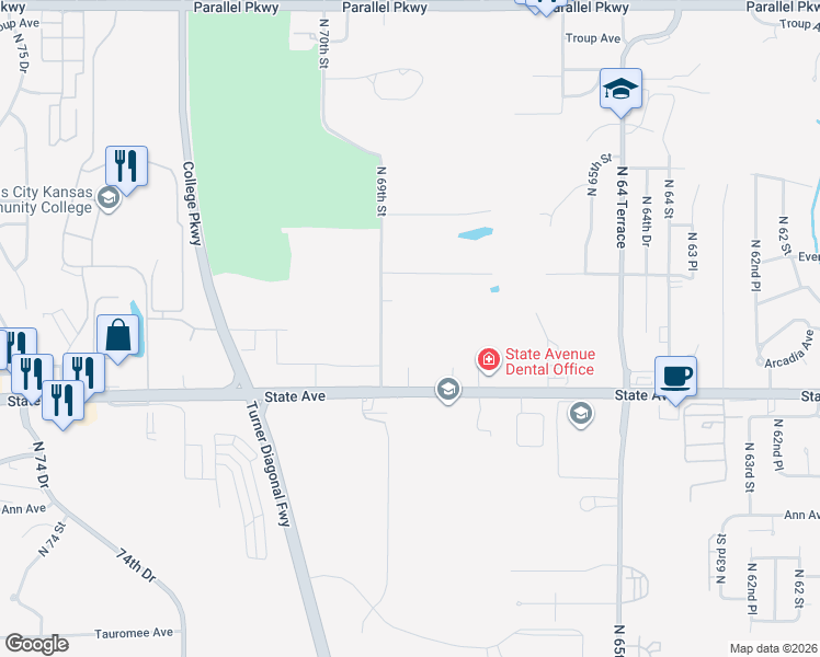 map of restaurants, bars, coffee shops, grocery stores, and more near 1219 North 69th Street in Kansas City