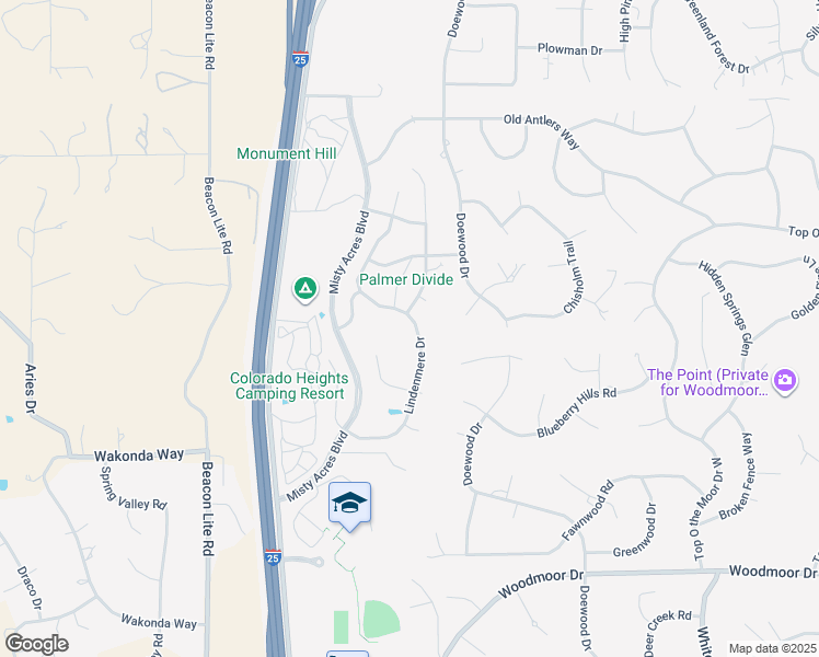 map of restaurants, bars, coffee shops, grocery stores, and more near 19904 Lindenmere Drive in Monument