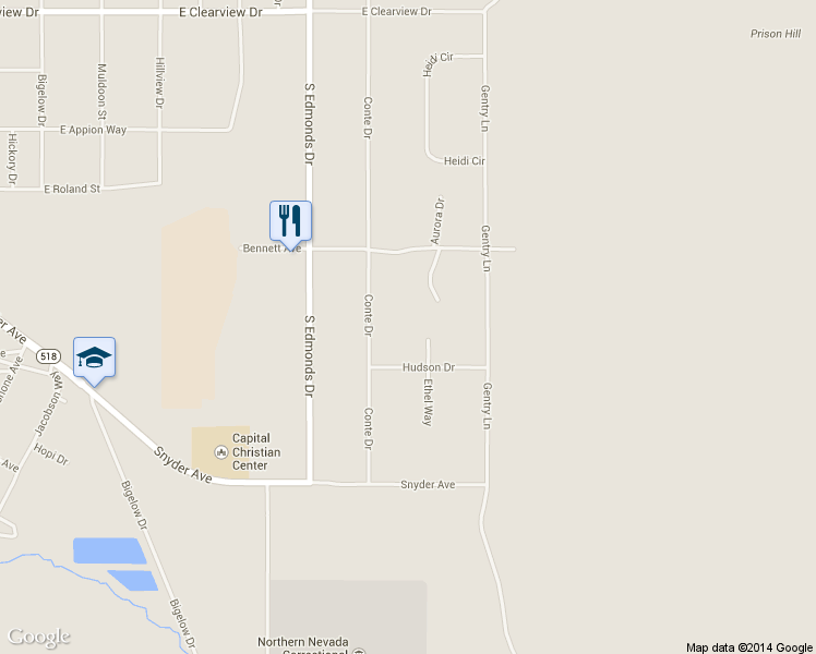 map of restaurants, bars, coffee shops, grocery stores, and more near 5370 Ethel Way in Carson City