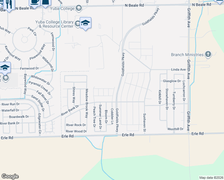 map of restaurants, bars, coffee shops, grocery stores, and more near 5645 Cobbler Lane in Linda