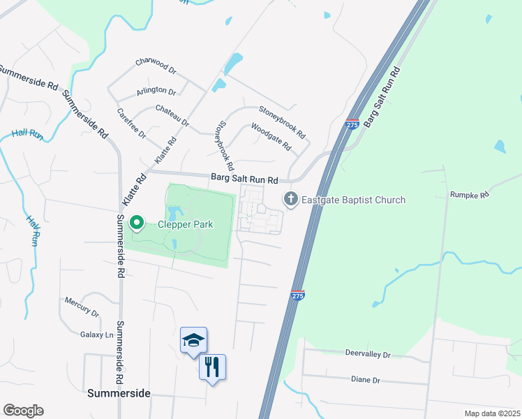 map of restaurants, bars, coffee shops, grocery stores, and more near 197 Cardinal Drive in Cincinnati