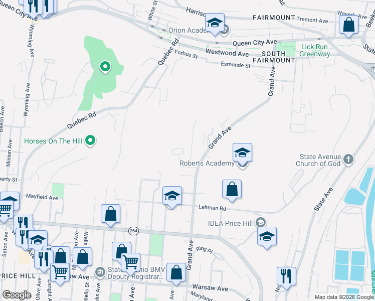 map of restaurants, bars, coffee shops, grocery stores, and more near 1739 Patrick Drive in Cincinnati
