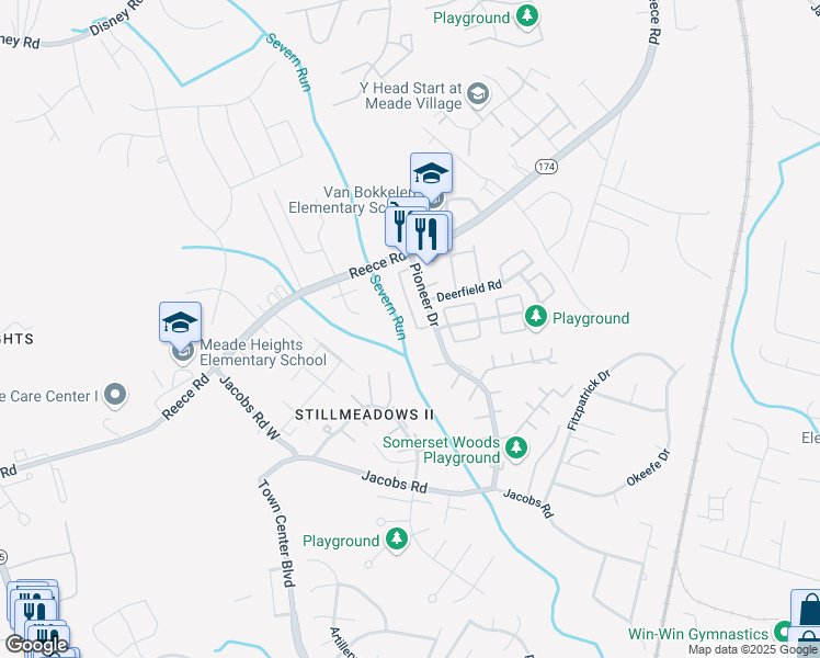 map of restaurants, bars, coffee shops, grocery stores, and more near 8293 Severn Orchard Circle in Severn