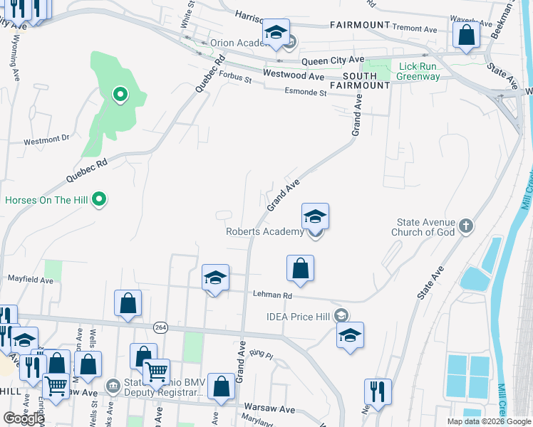 map of restaurants, bars, coffee shops, grocery stores, and more near 1794 Grand Avenue in Cincinnati