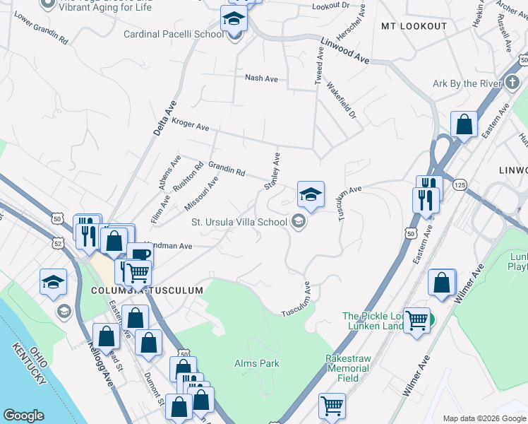 map of restaurants, bars, coffee shops, grocery stores, and more near 641 Chardonnay Ridge in Cincinnati