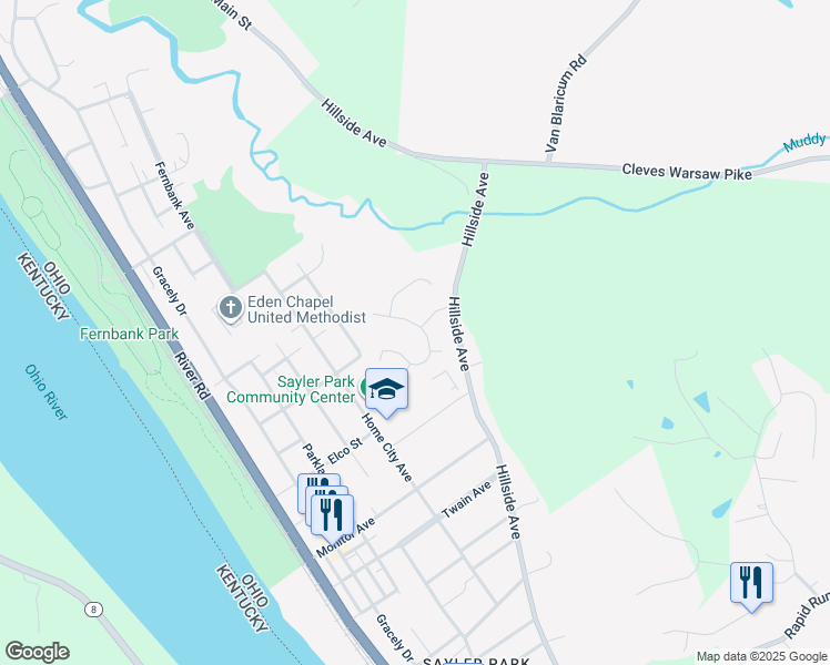 map of restaurants, bars, coffee shops, grocery stores, and more near 6731 Daniels Walk in Cincinnati