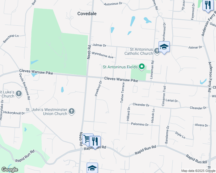 map of restaurants, bars, coffee shops, grocery stores, and more near 5600 Cookie Lane in Cincinnati