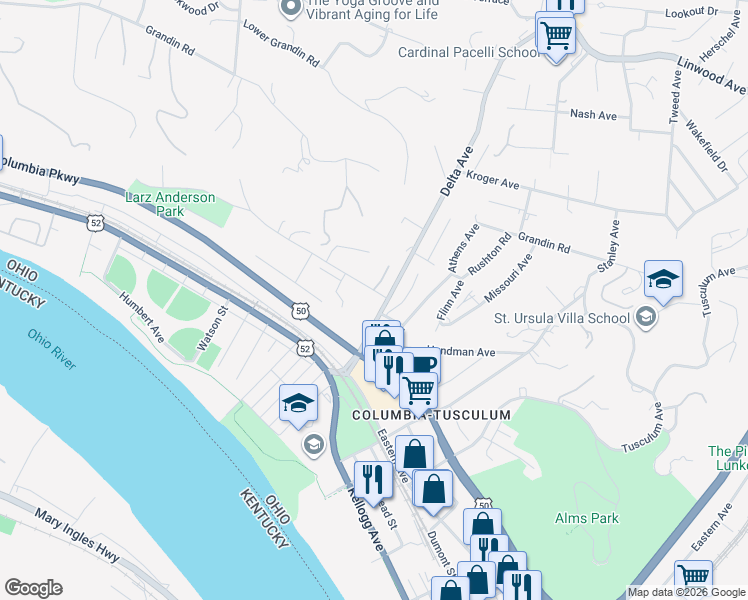 map of restaurants, bars, coffee shops, grocery stores, and more near 478 Empress Avenue in Cincinnati