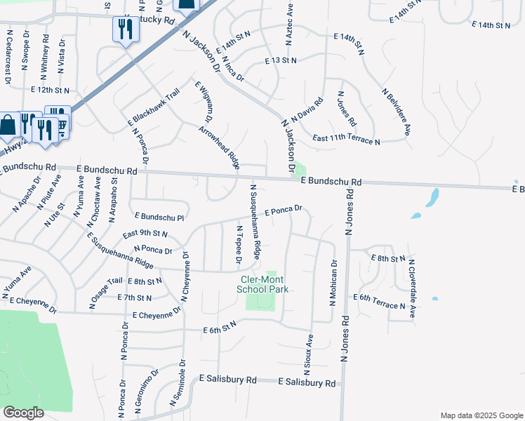 map of restaurants, bars, coffee shops, grocery stores, and more near 19016 East Ponca Drive in Independence