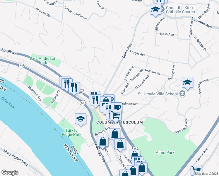 map of restaurants, bars, coffee shops, grocery stores, and more near 504 Delta Avenue in Cincinnati