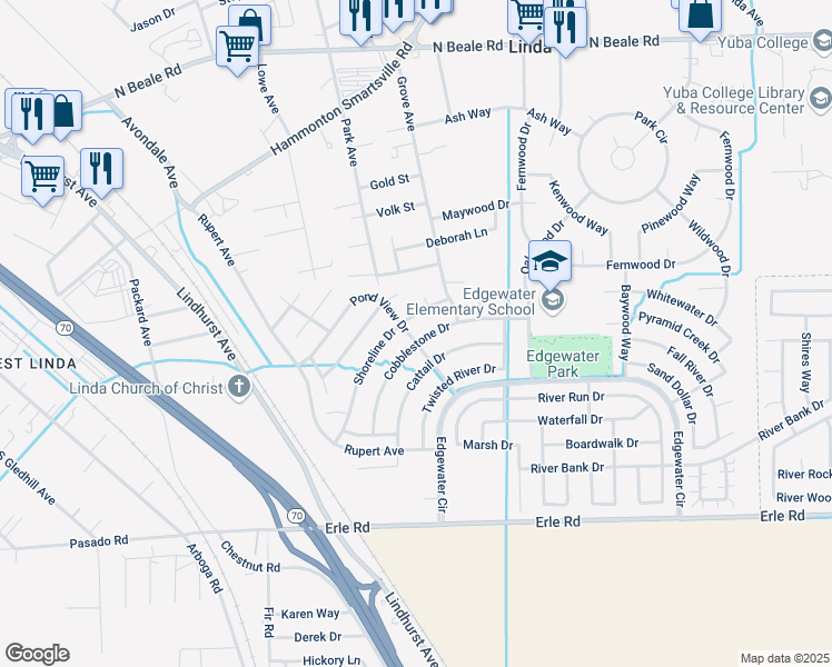 map of restaurants, bars, coffee shops, grocery stores, and more near 1743 Cobblestone Drive in Marysville