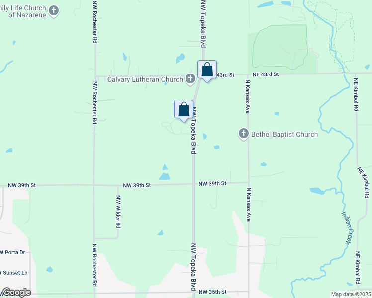 map of restaurants, bars, coffee shops, grocery stores, and more near 3923 NW Topeka Blvd in Topeka