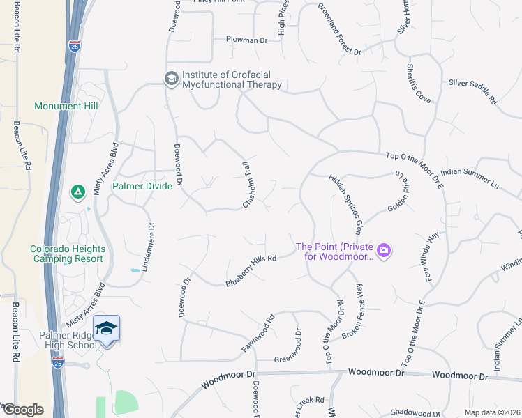 map of restaurants, bars, coffee shops, grocery stores, and more near 1363 Old Cedar Cove in Monument