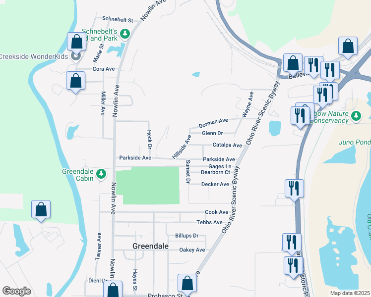 map of restaurants, bars, coffee shops, grocery stores, and more near 98 Parkside Avenue in Greendale
