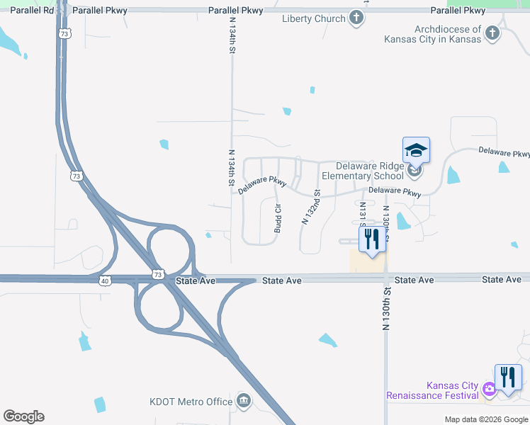 map of restaurants, bars, coffee shops, grocery stores, and more near 1237 Zarda Lane in Kansas City