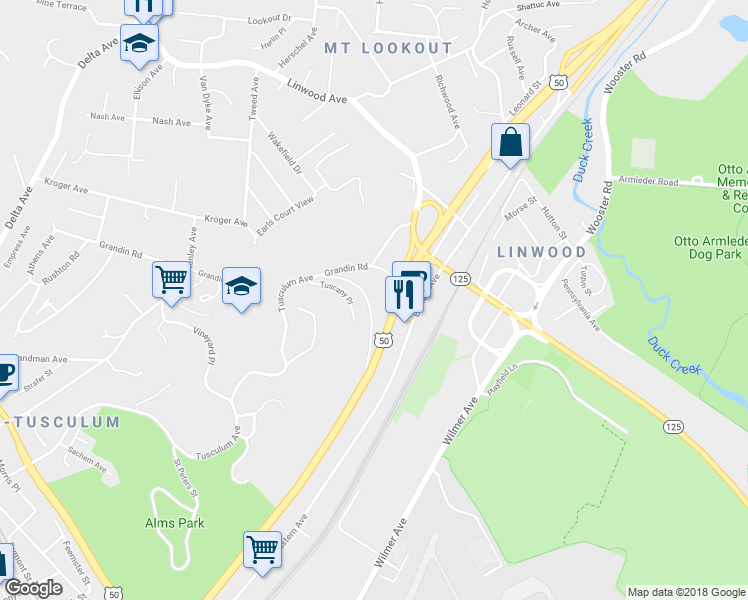 map of restaurants, bars, coffee shops, grocery stores, and more near 4676 Columbia Parkway in Cincinnati