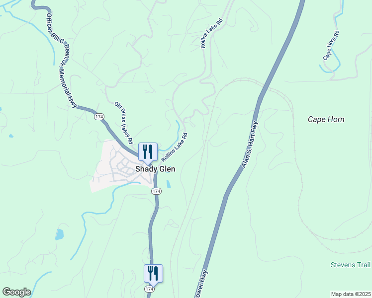 map of restaurants, bars, coffee shops, grocery stores, and more near 25800 Rollins Lake Rd in Colfax