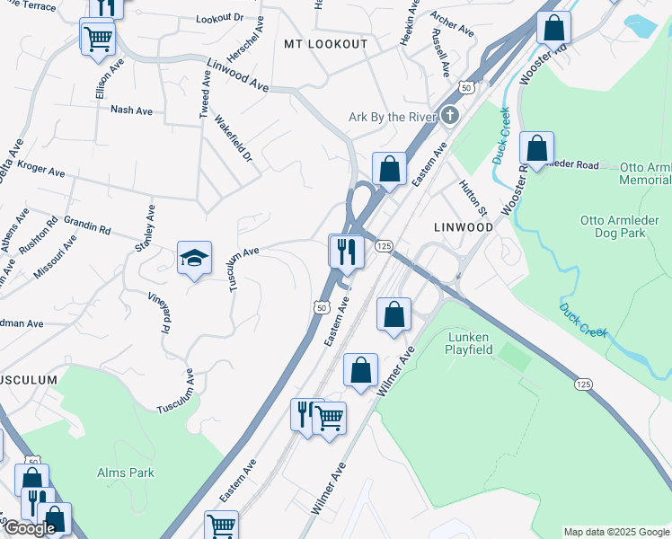 map of restaurants, bars, coffee shops, grocery stores, and more near 4627 Columbia Parkway in Cincinnati