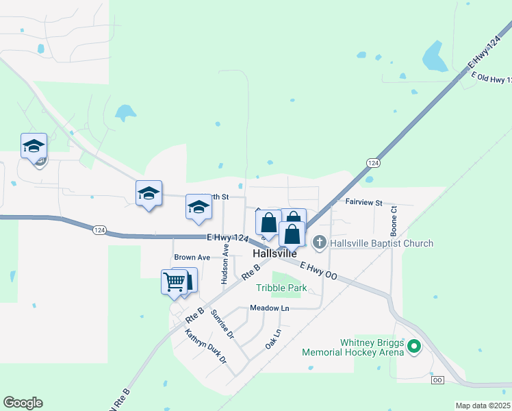 map of restaurants, bars, coffee shops, grocery stores, and more near Deer Trail in Hallsville