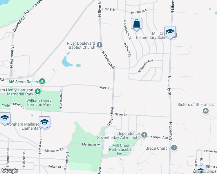 map of restaurants, bars, coffee shops, grocery stores, and more near 12608 Park Street in Sugar Creek