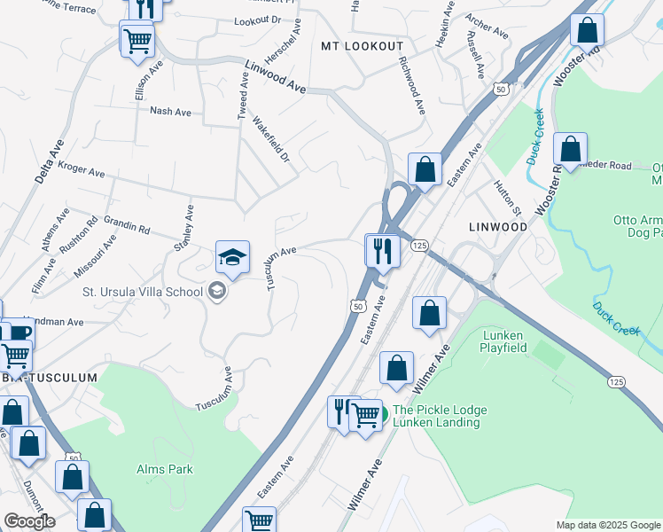 map of restaurants, bars, coffee shops, grocery stores, and more near 1080 Tuscany Place in Cincinnati