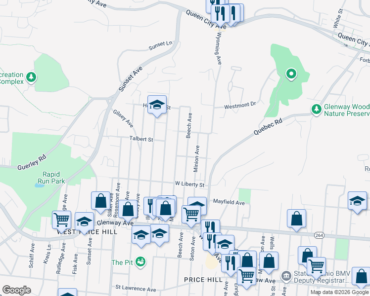 map of restaurants, bars, coffee shops, grocery stores, and more near 1430 Manss Avenue in Cincinnati