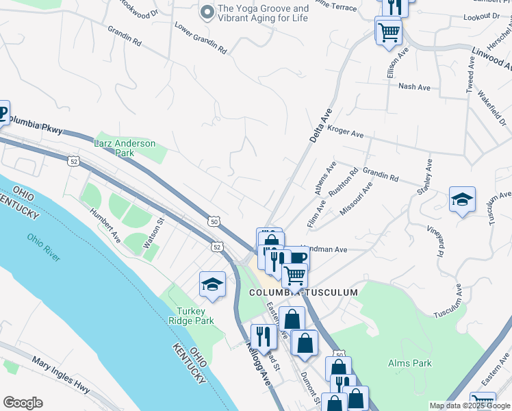 map of restaurants, bars, coffee shops, grocery stores, and more near 3424 Golden Avenue in Cincinnati