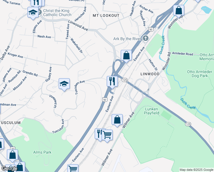 map of restaurants, bars, coffee shops, grocery stores, and more near 4676 Columbia Parkway in Cincinnati