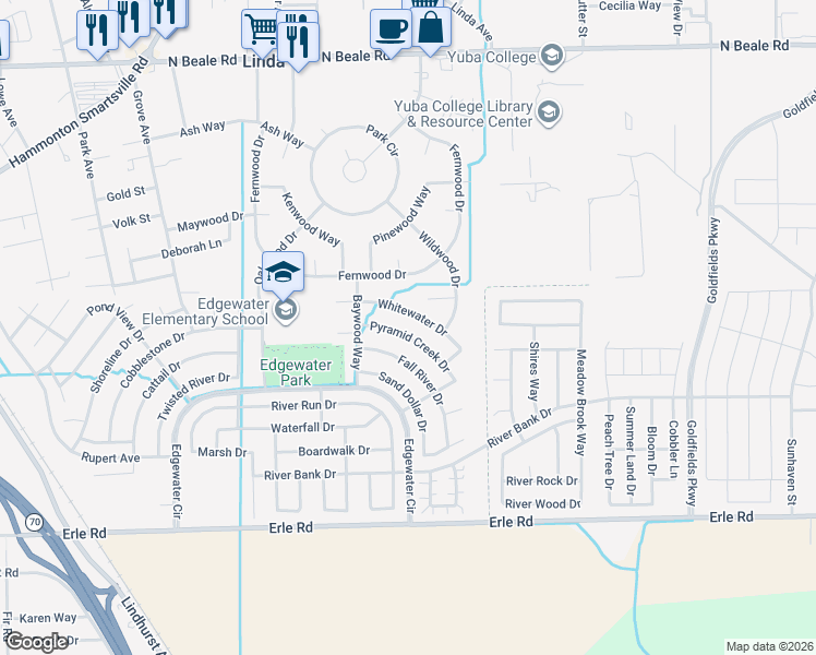 map of restaurants, bars, coffee shops, grocery stores, and more near 1929 Whitewater Drive in Marysville