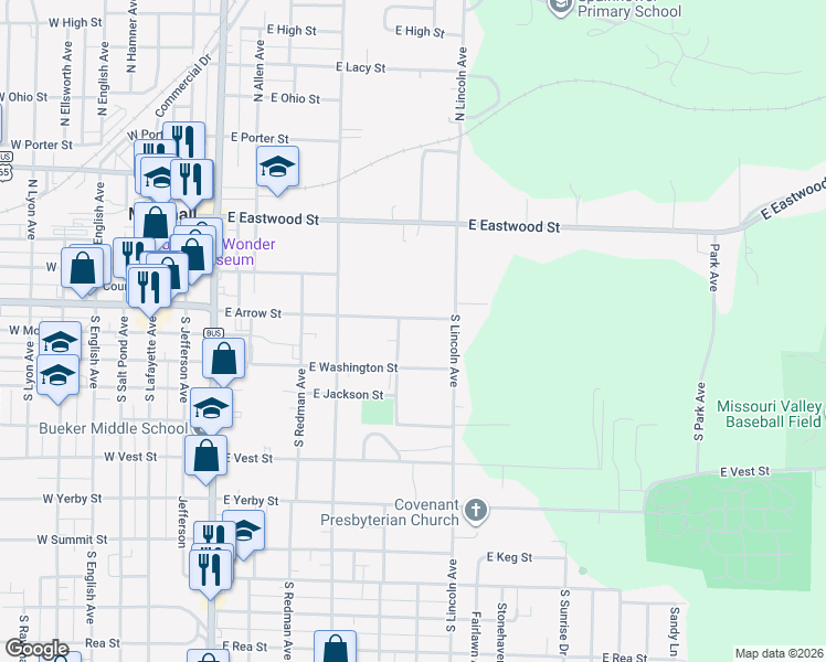 map of restaurants, bars, coffee shops, grocery stores, and more near 601-645 E Arrow St in Marshall
