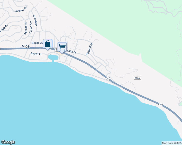 map of restaurants, bars, coffee shops, grocery stores, and more near 3987 State Highway 20 in Nice